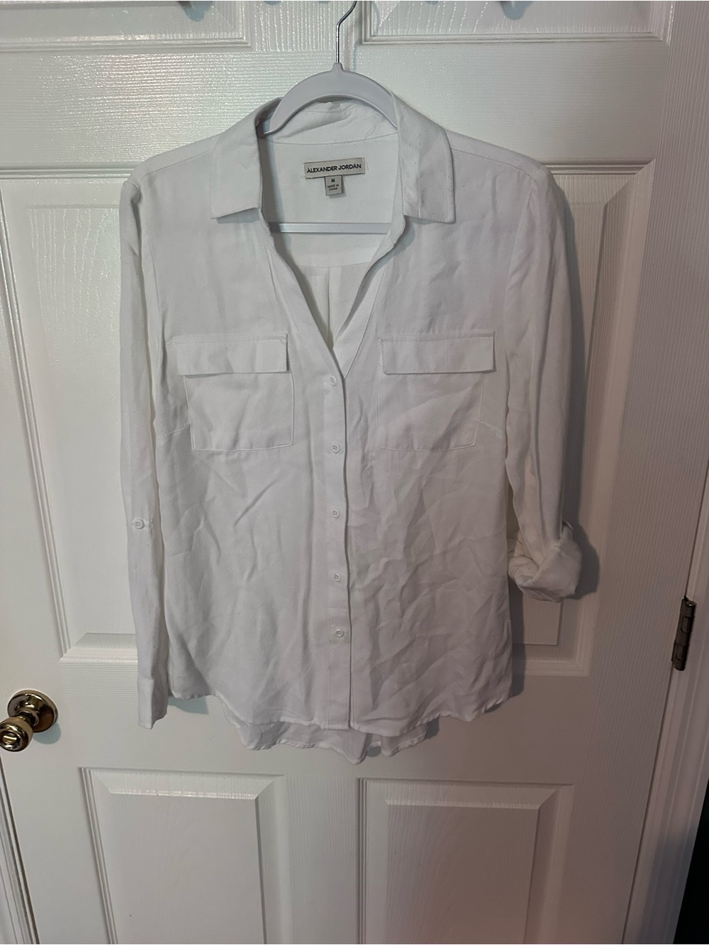 Alexander Jordan Women's White Button-Down Utility Shirt